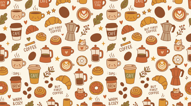 Variety of coffee and dessert items.