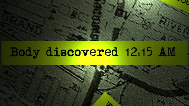 A suspenseful true crime investigation board animation featuring vintage street maps and yellow evidence tape. Perfect for forensic thrillers, mystery series, and podcast visuals.