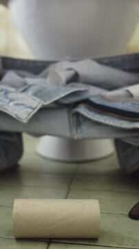 A relatable bathroom mishap unfolds as the last toilet roll runs out at the worst possible moment. Perfect for humor, everyday problems, lifestyle content, and awkward situations