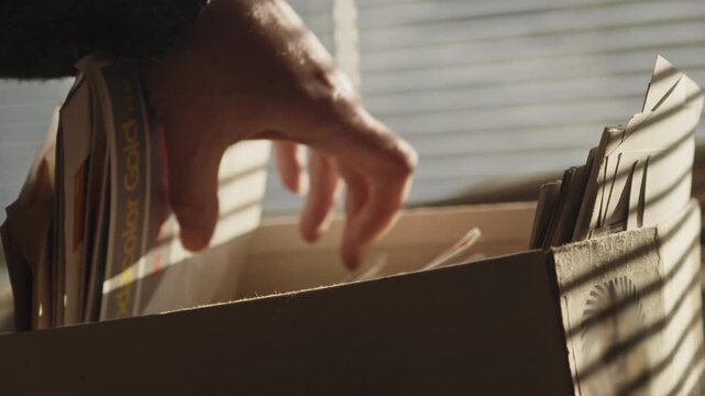 A hand removes a meaningful photograph while exploring a collection of family memories. Captures nostalgia, reflection, legacy, and emotional connection.