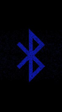 Vertical blue particle animation forming the Bluetooth symbol over a dark backdrop. Ideal for smart technology promotions, mobile connectivity, and wireless hardware concepts.