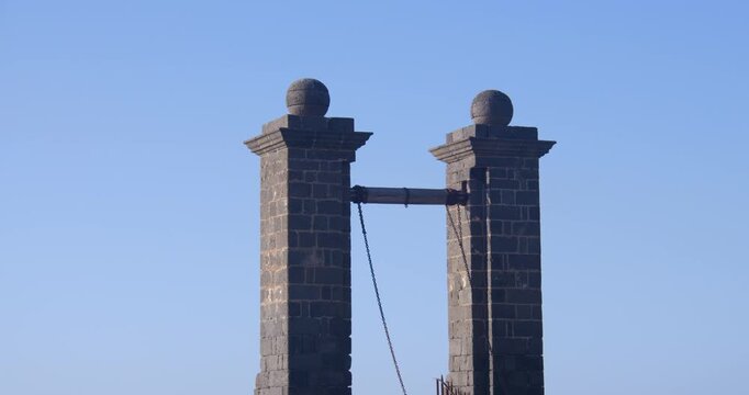 Tilting up Shot of Puente de las Bolas, bridge of balls. At Arrecife