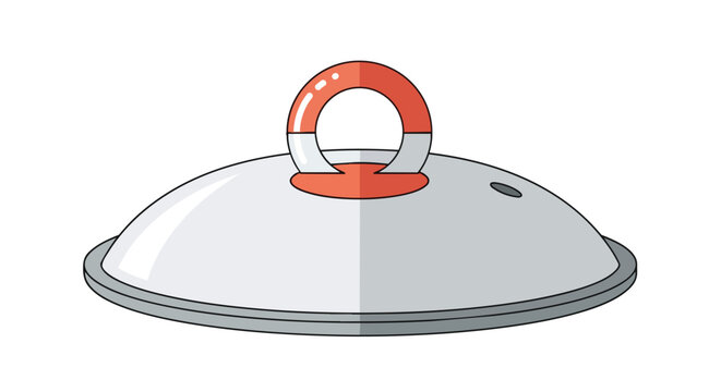 Stainless Steel Pot Cover with Red Top Handle and Steam Vent Hole for Kitchen Cooking Utensils Design
