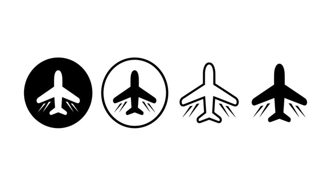 Airplane set vector design. Flight plane icon illustration. Travel, transport concept illustration to use for tourism, summer holiday, business travel, holiday planning design projects