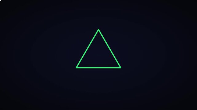 Minimalist neon green triangle outline glowing on dark background, abstract geometric motion