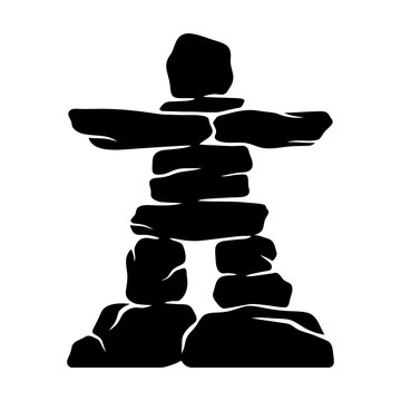 Inukshuk, Inuit Rock Man, Stacked Stones, Black Silhouette Icon