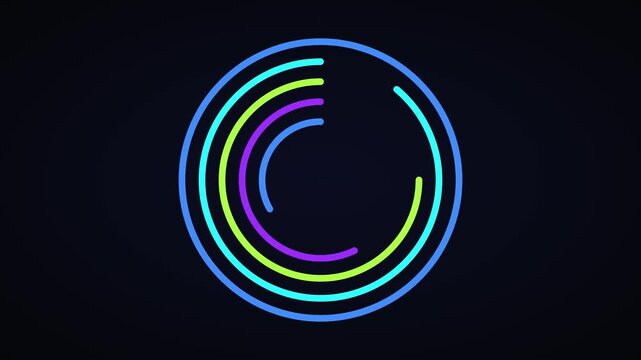 Neon circular loading animation, abstract digital progress ring, glowing tech interface minimalist ui motion on dark background