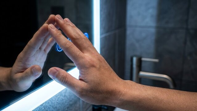 Smart Mirror - Hand Touching Illuminated LED Bathroom Smart Mirror with Blue Touch Sensor Button