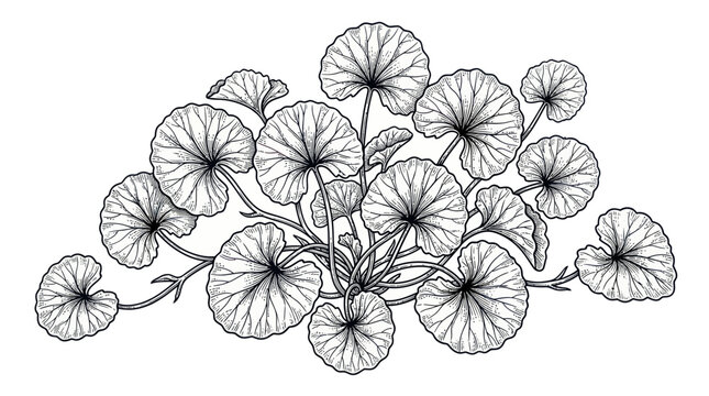 Gotu Kola Plant Illustration - Fresh Leaves, Herbal Medicine, Botanical Drawing