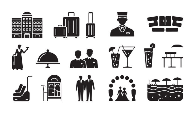 Hotel and resort amenities icons for accommodation and hospitality services.