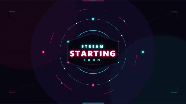 Futuristic HUD Stream Starting Soon Screen with Glowing Neon Circles.
