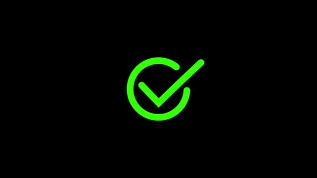 Animated green checkmark on black background, minimalist success and approval symbol for ui and digital interfaces