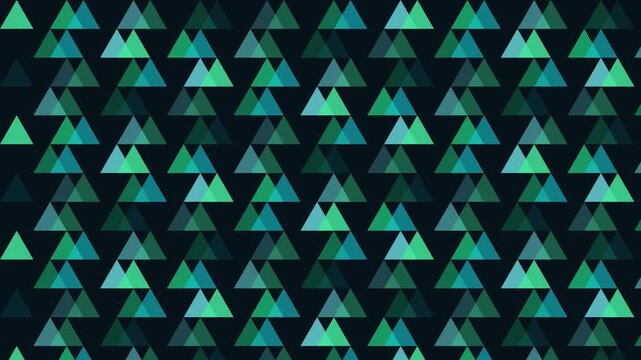 Abstract geometric motion background, with pulsing teal, and green triangles, seamless digital pattern, for modern tech presentations