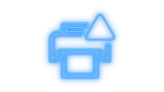 Colorfull neon printer icon with a warning triangle symbol indicating a hardware error or paper jam problem for office equipment isolated on transparent background tech graphic