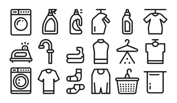 Laundry and cleaning vector icons for domestic services clothes care and hygiene.
