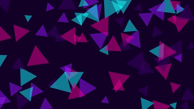 Abstract neon triangle motion background, dynamic geometric shapes overlay triangles