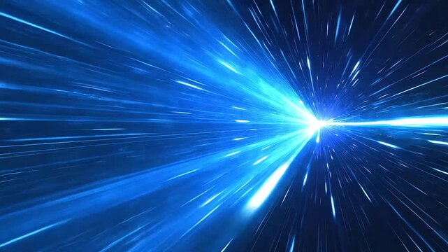 Abstract blue light streaks representing high speed motion in space