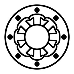 Naklejka premium Abstract circular mandala design with geometric patterns and dots, black outline on white