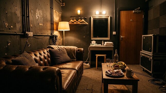 Empty Artist Green Room Backstage Couch &mdash; Concert Rider Entertainment Concept