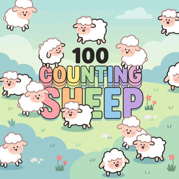A playful illustration featuring cheerful sheep frolicking in a soft, colorful landscape, representing comfort and relaxation, perfect for counting to sleep.