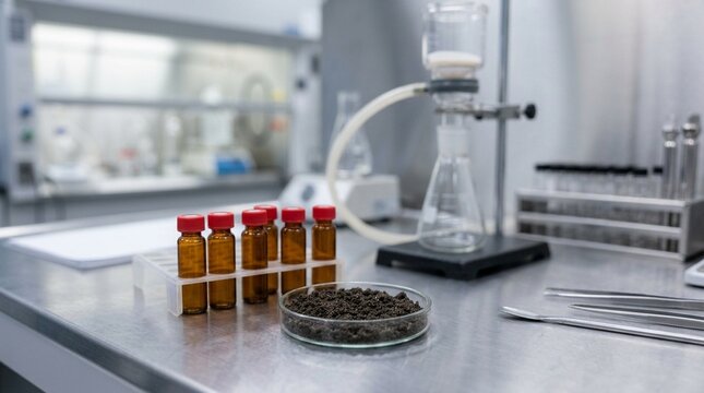PFAS Chemical Contamination Soil Lab Test &mdash; Environmental Pollution Concept