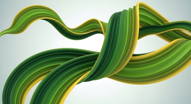 Abstract Flowing Tropical Leaf Ribbons in Green and Yellow, Organic Botanical Waves, Modern Nature Inspired Background, Minimal Fluid Illustration