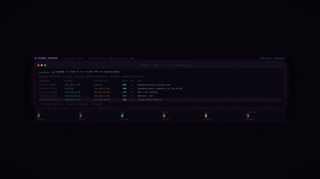 Network Sniffer Terminal Animation - Packet Capture Traffic Analysis 4K Seamless Loop