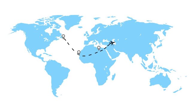 Airplane Flying Route Animation on World Map