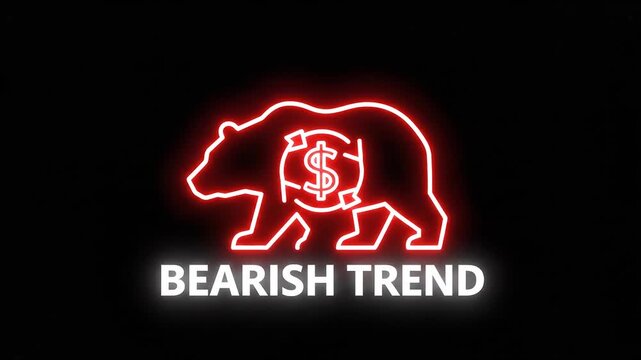 Neon Bear Market Symbol With Dollar Sign Animation Representing A Financial Crisis And Economic Market Crash Concept