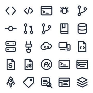 Coding icon set, 25 line icons collection vol 1
