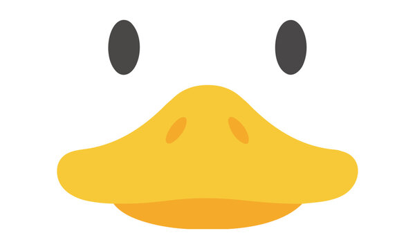 Minimalist flat duck face with a white head and yellow bill isolated on white background. Cute animal character concept