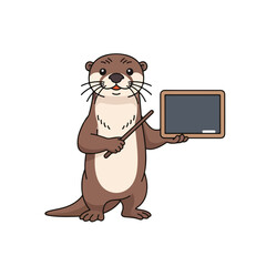 A cute brown cartoon otter stands and holds a small blackboard and a pointer stick, looking like a teacher ready to give a lesson.