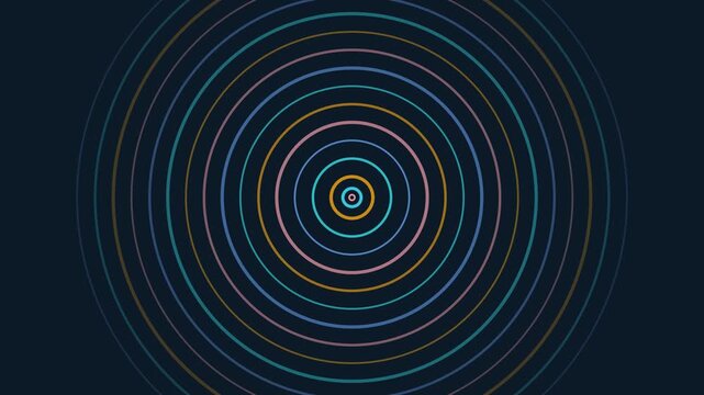 Abstract concentric circles animation, pulsing neon rings motion background, minimalist geometric pattern loop