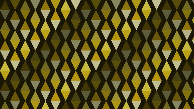 Abstract geometric diamond pattern animation, retro mustard yellow and olive green seamless motion background, for modern projects