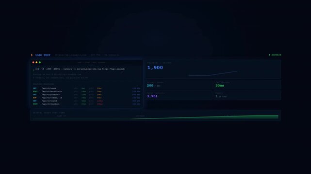 API Load Test Terminal Animation - Performance Benchmark Stress Test 4K Seamless Loop