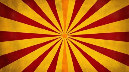 Obraz premium Vintage retro sunburst background with red and yellow radial rays pattern illustration.
