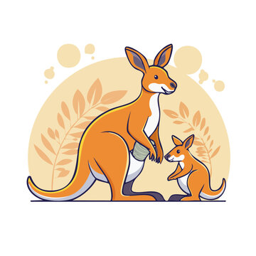 Kangaroo and Joey Flat Vector Illustration