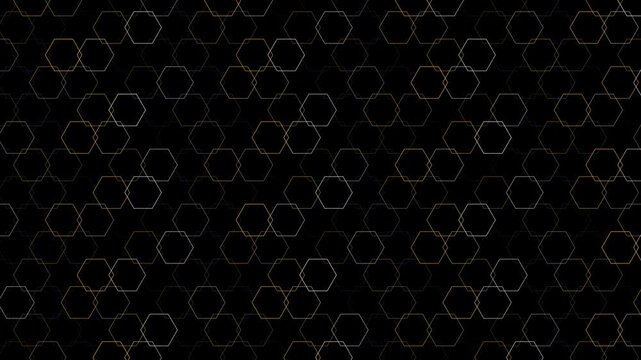 Abstract hexagon pattern background, seamless geometric motion in gold and silver lines for tech and corporate presentations