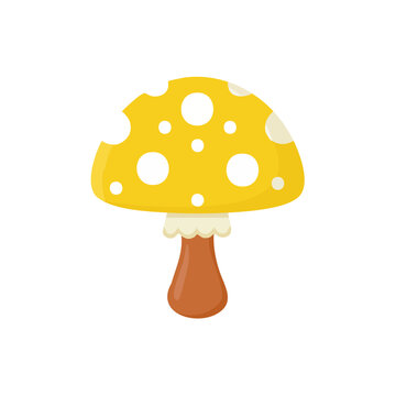 Yellow spotted mushroom flat vector illustration