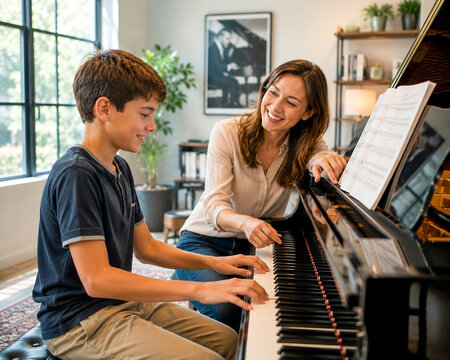 Boy Learning Piano With Teacher