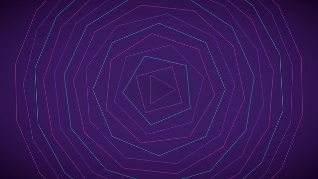 Abstract neon geometric tunnel animation, pulsing concentric pentagons background, futuristic digital motion loop