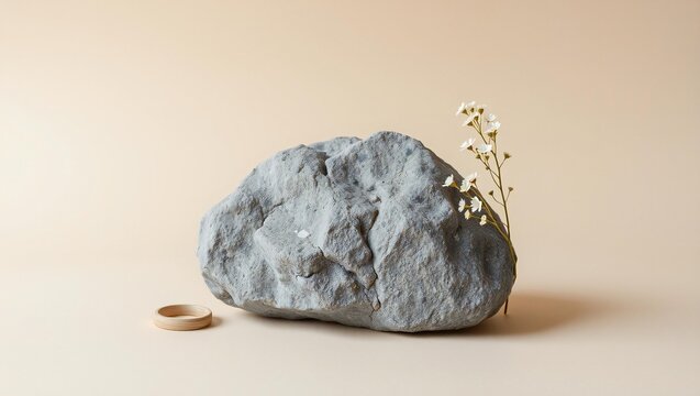 Close-up of raw natural rough mineral crystal rock with golden pyrite inclusions on neutral background