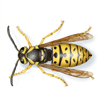 Yellowjacket wasp illustration on a white background. Paper wasp.