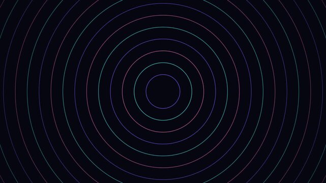 Neon circular pulse background, abstract pulsing rings motion retro synthwave style loop circles