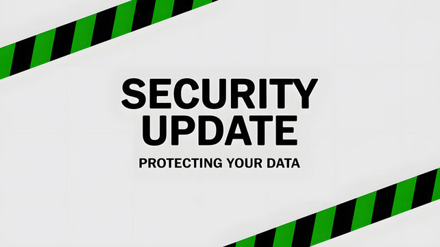 Security update notification banner with green caution hazard tape