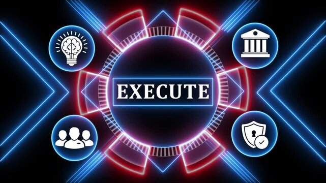 Business strategy executive concept animation featuring futuristic digital graphics.