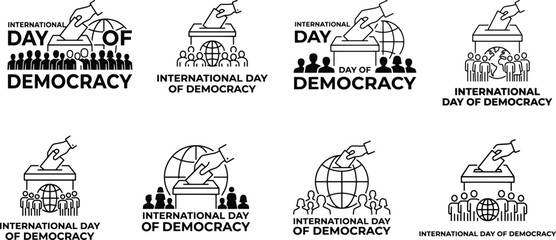 Obraz premium Democratic voting icons with ballot box and globe during international day celebration vector illustration