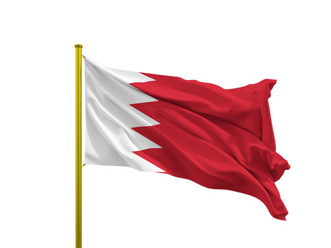 Bahrain flag waving on a golden pole isolated on Transparent Background