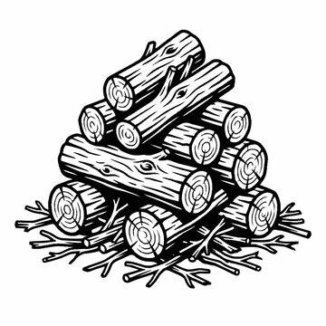 Pile of Firewood Stacked for Burning, Rustic Outdoor Woodpile Illustration