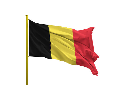 Belgium flag waving on a golden pole isolated on Transparent Background
